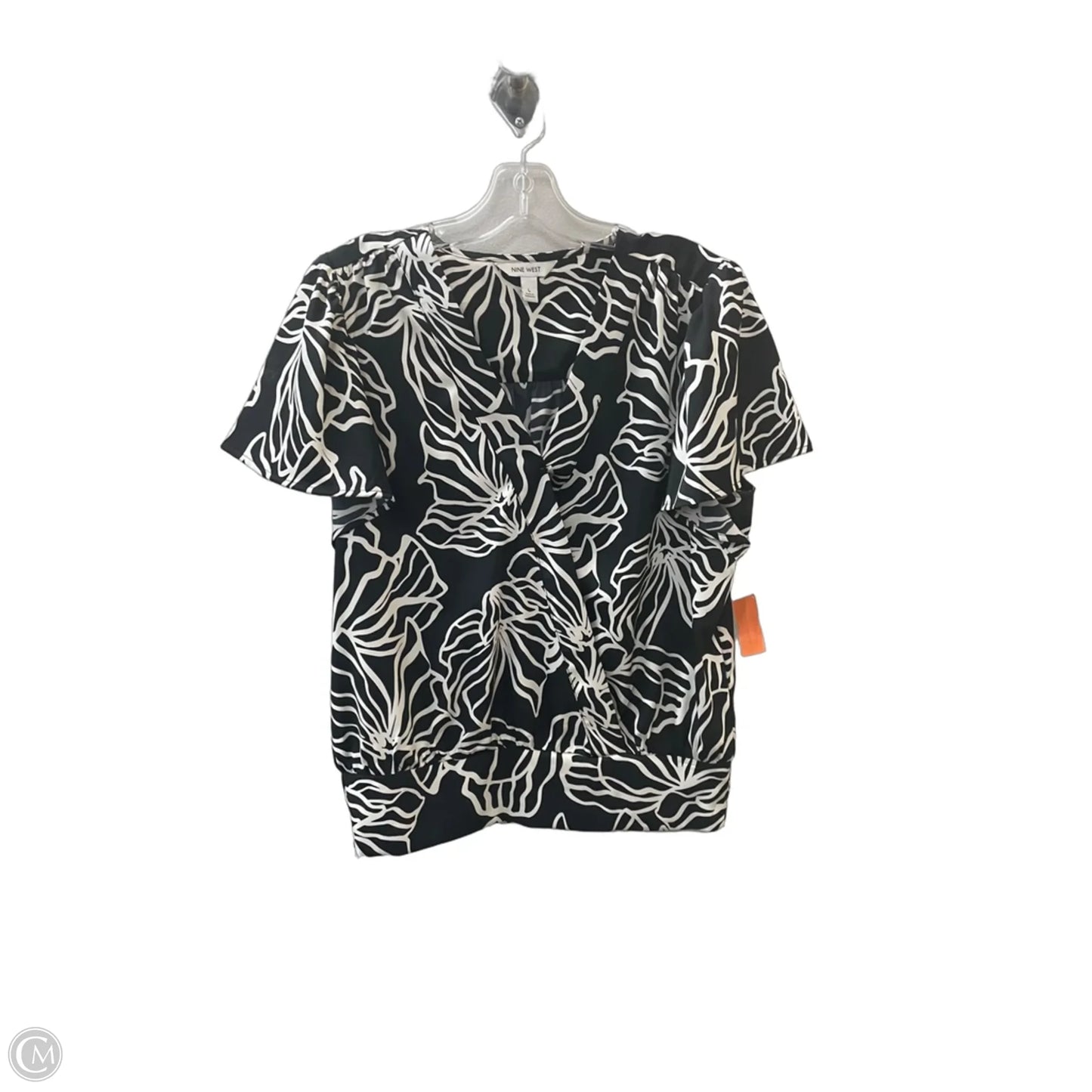 Blouse Short Sleeve By Nine West In Black & White, Size: L