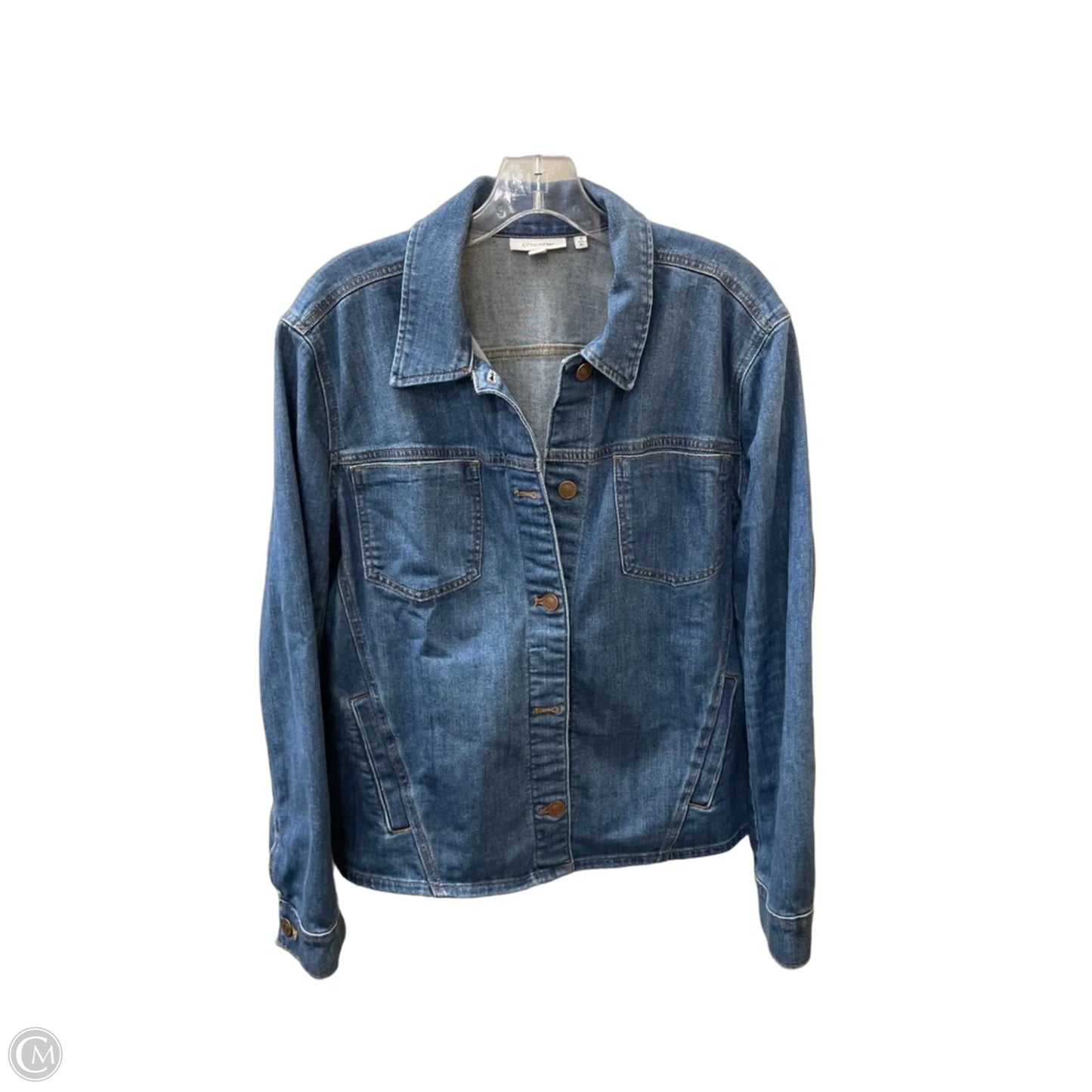 Jacket Denim By Chicos In Blue Denim, Size: Xl