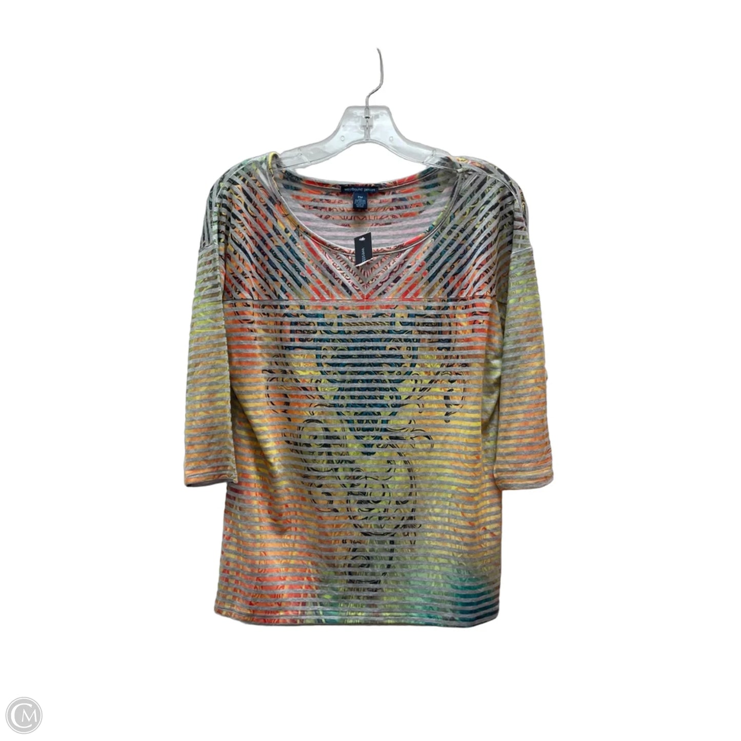 Top 3/4 Sleeve By West Bound In Orange & Yellow, Size: Mp