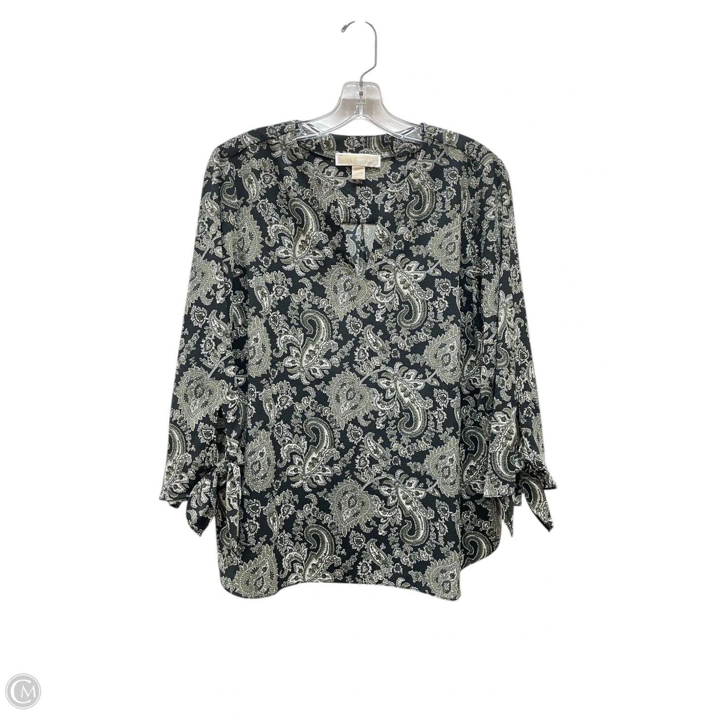 Blouse 3/4 Sleeve By Michael By Michael Kors In Black & Green, Size: L
