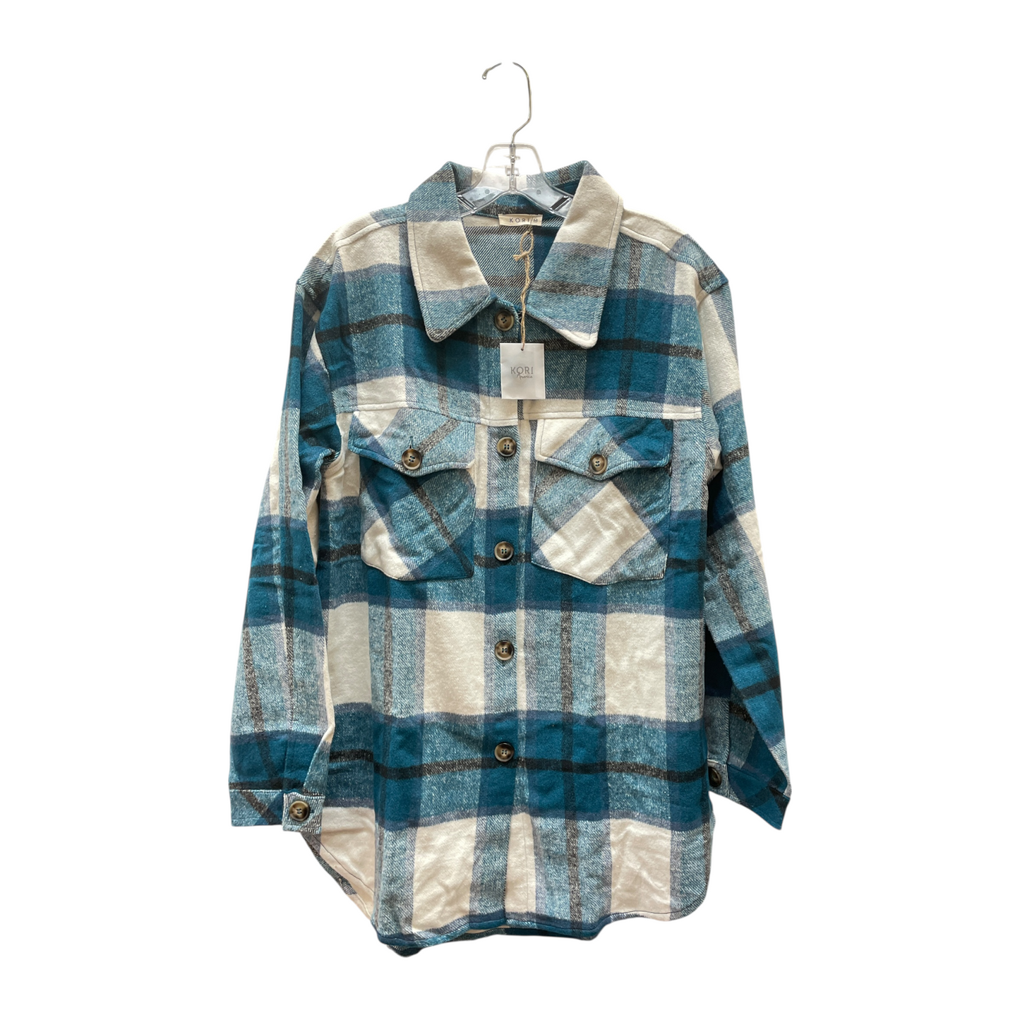 Jacket Shirt By Kori America In Blue & White, Size:M