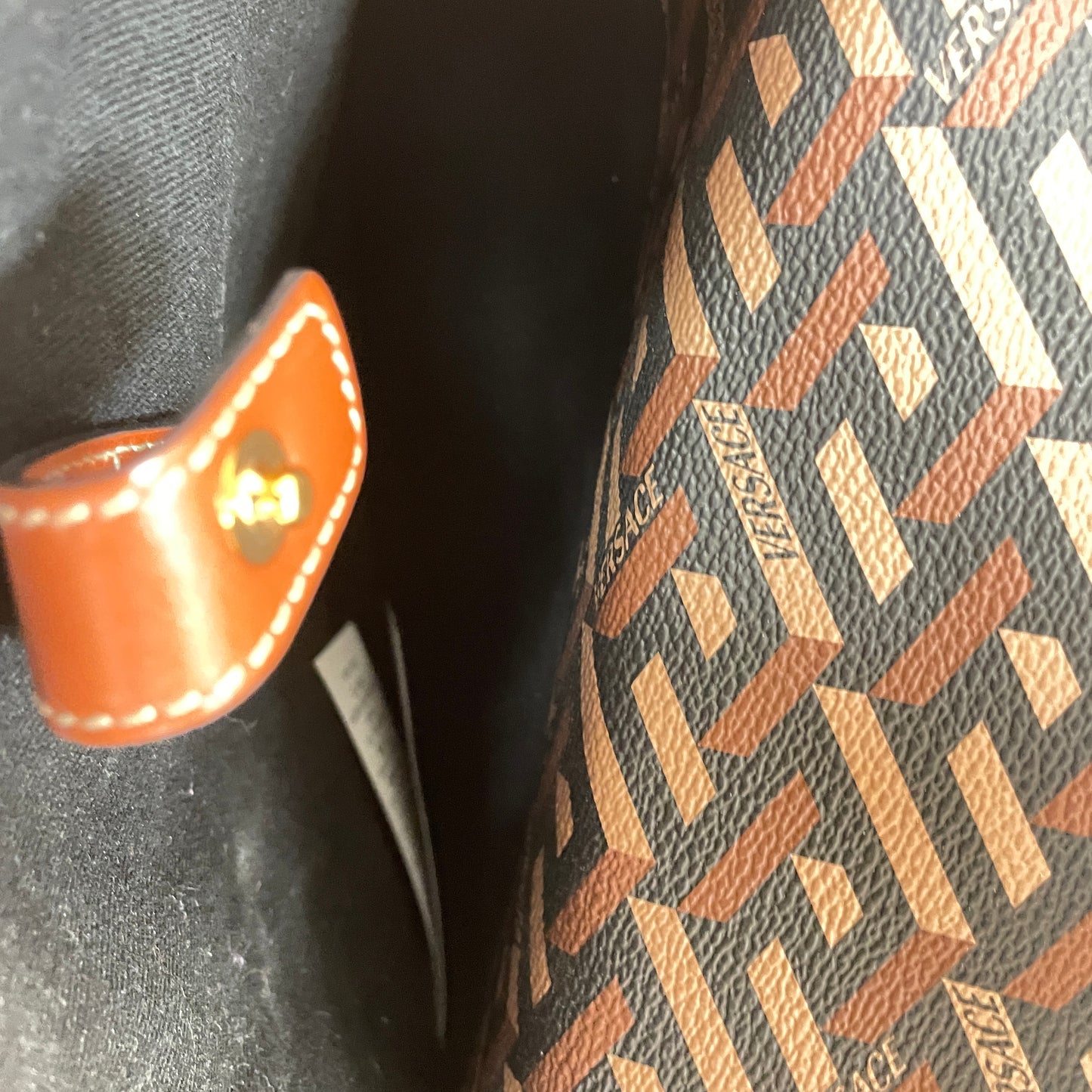 Tote Luxury Designer By Versace In Black & Brown, Size:Large