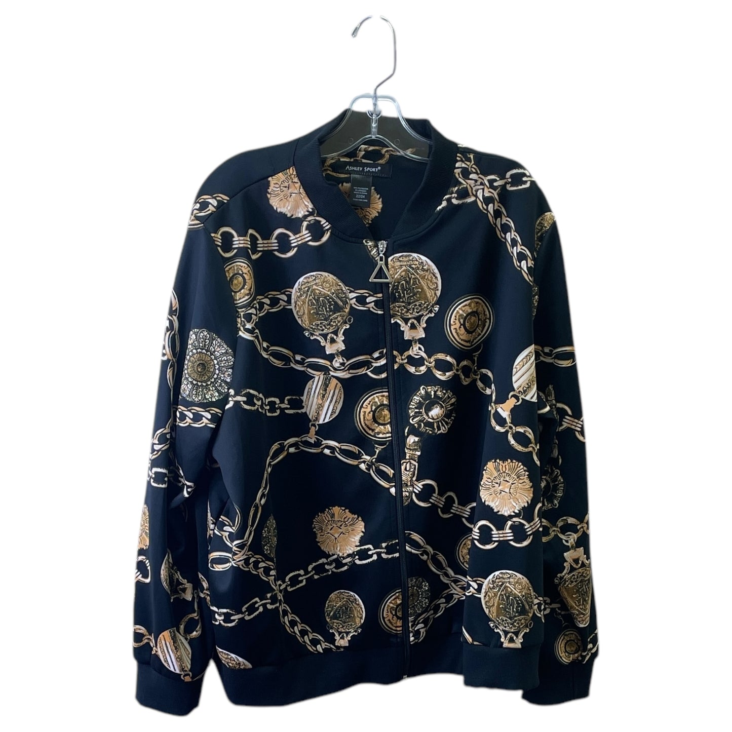 Athletic Jacket By Ashley Stewart In Black & Gold, Size:3X
