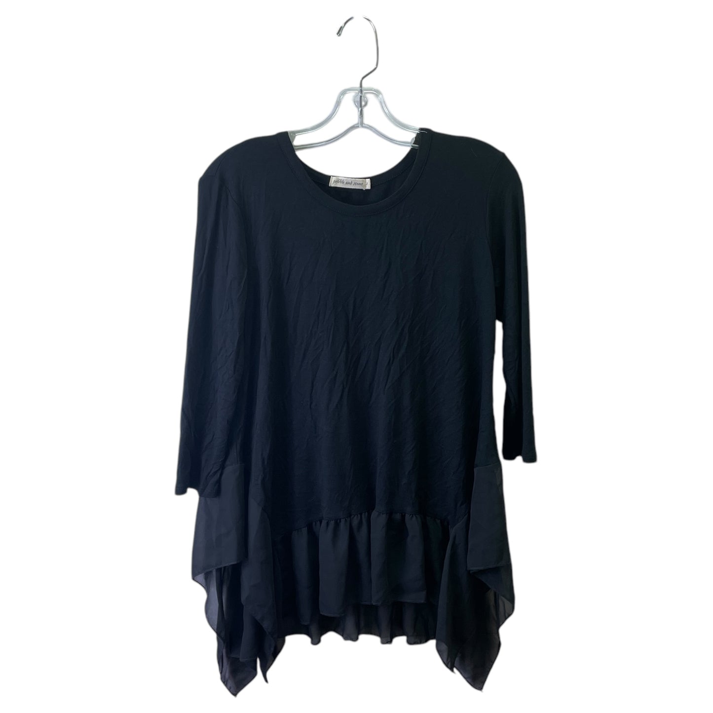 Top 3/4 Sleeve By Pebble And Stone In Black, Size:S