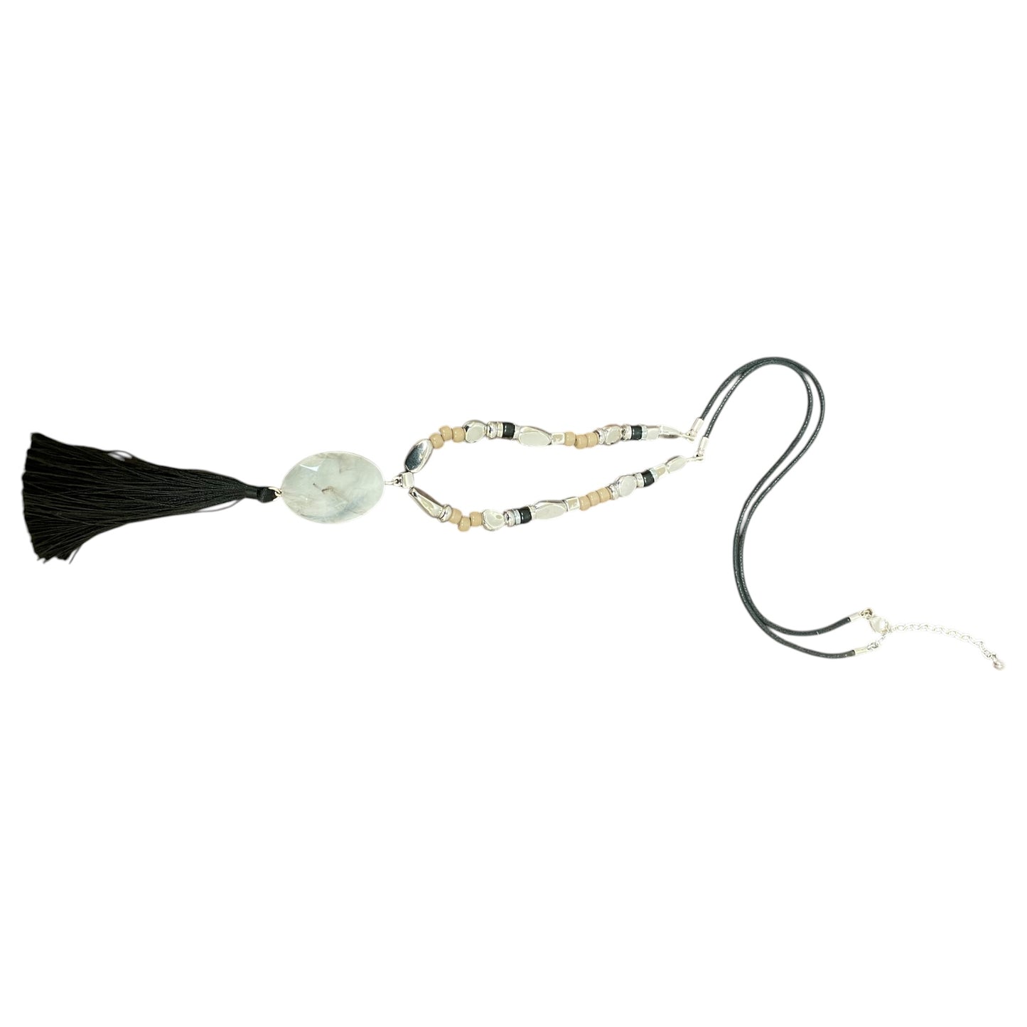 Necklace Lariat & Y-Drop By Clothes Mentor In Black & Silver