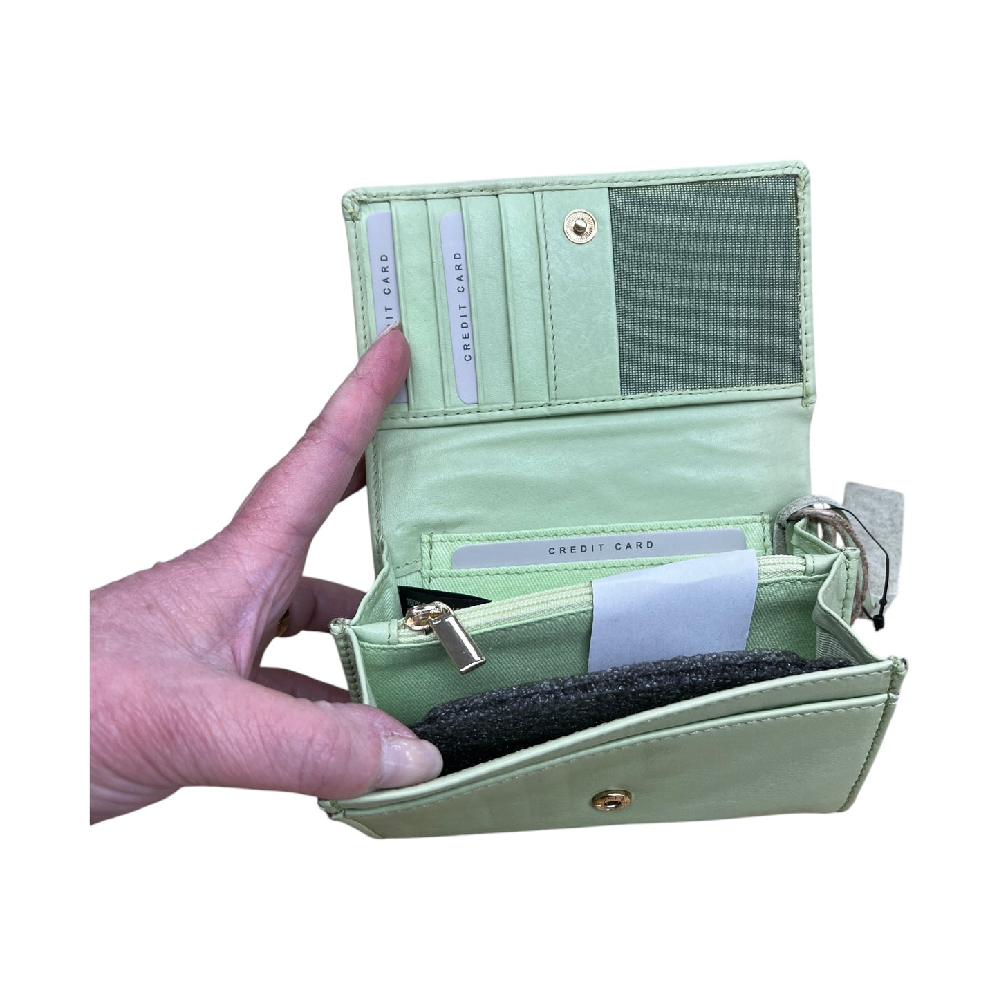 Wallet Leather In Green, Size:Small