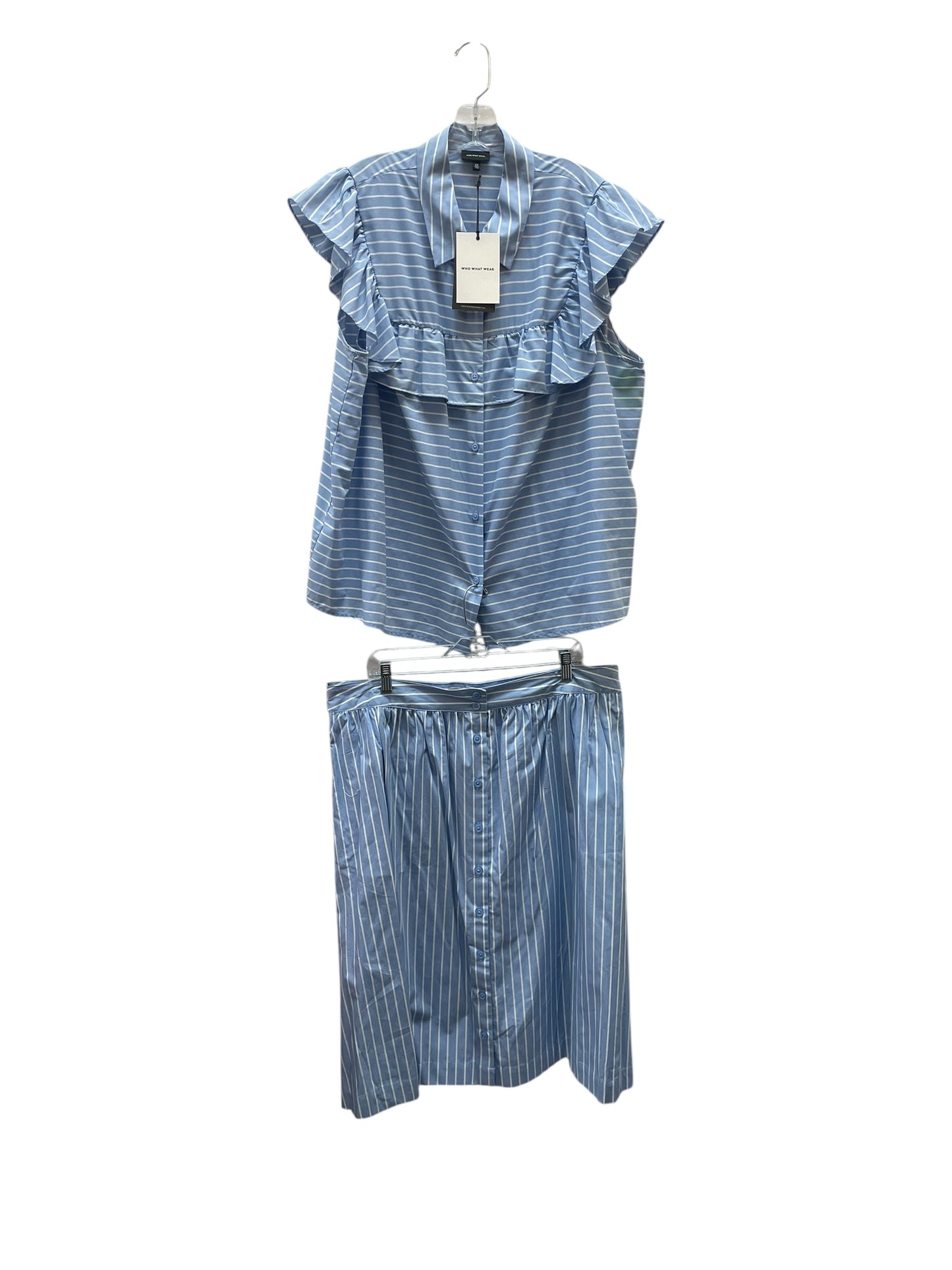 Skirt Set 2Pc By Who What Wear In Blue & White, Size:2X