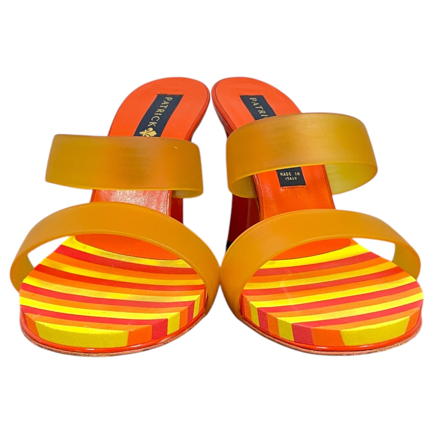 SANDALS HEELS BLOCK by Patrick Cox In ORANGE & YELLOW, Size: 8.5