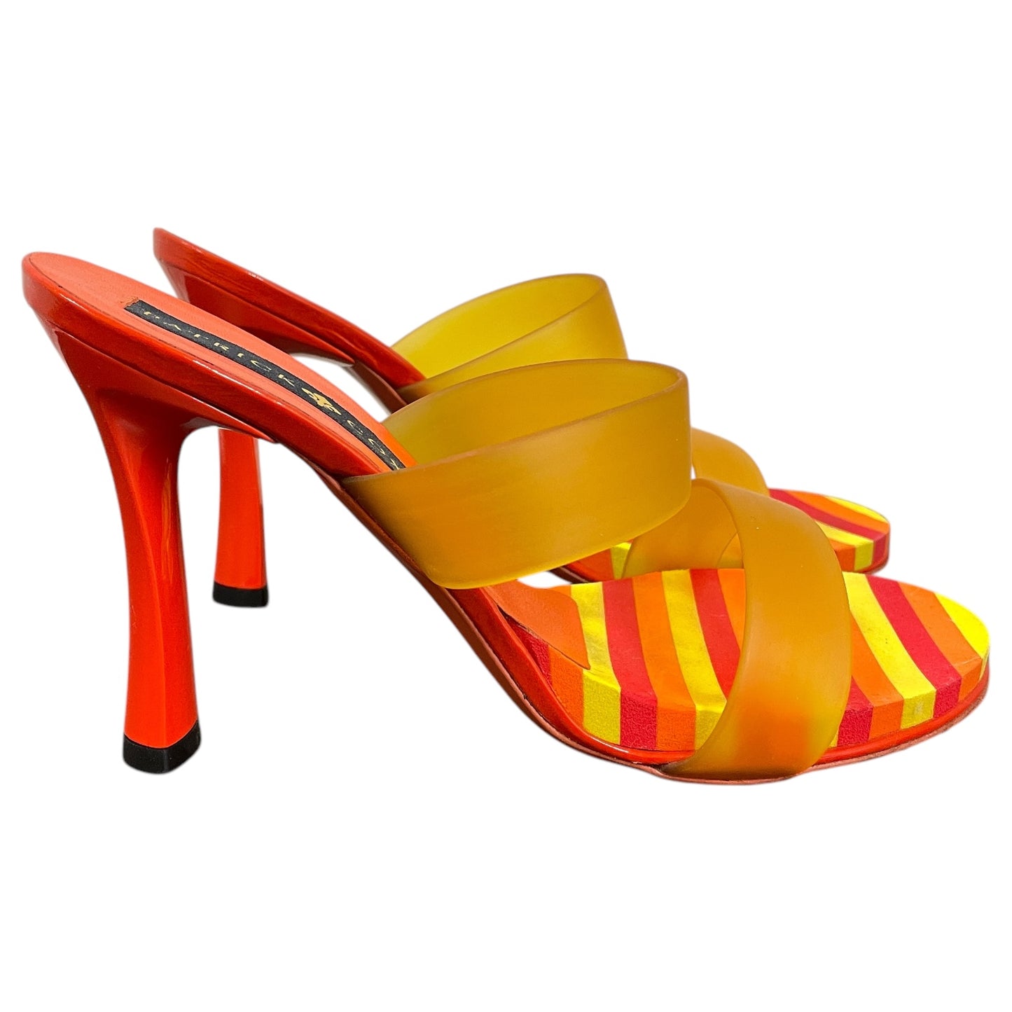 SANDALS HEELS BLOCK by Patrick Cox In ORANGE & YELLOW, Size: 8.5