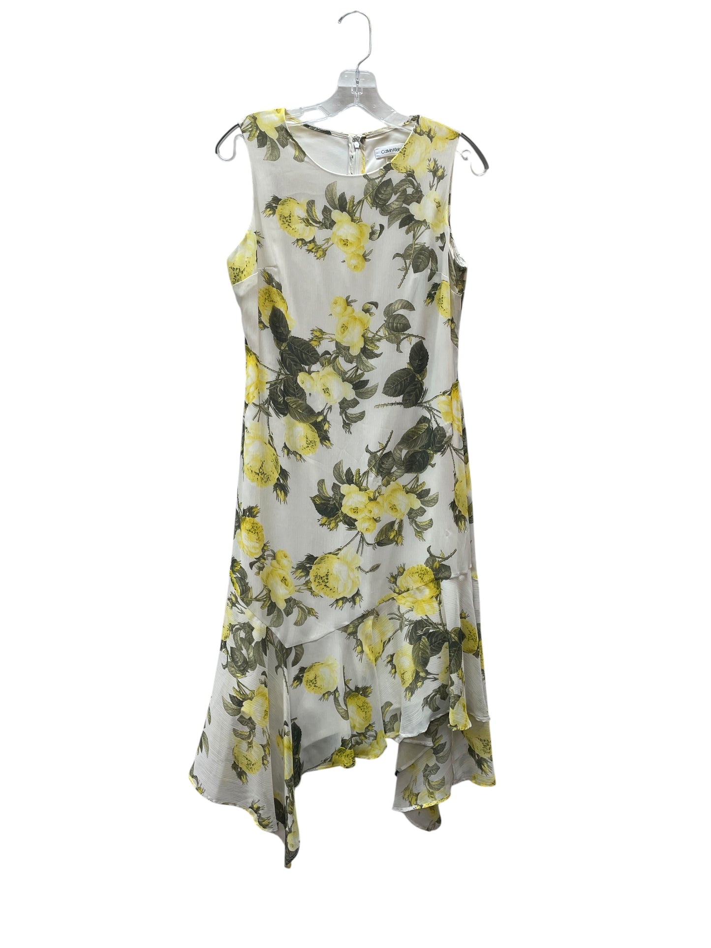 Dress Casual Midi By Calvin Klein In White & Yellow, Size:6