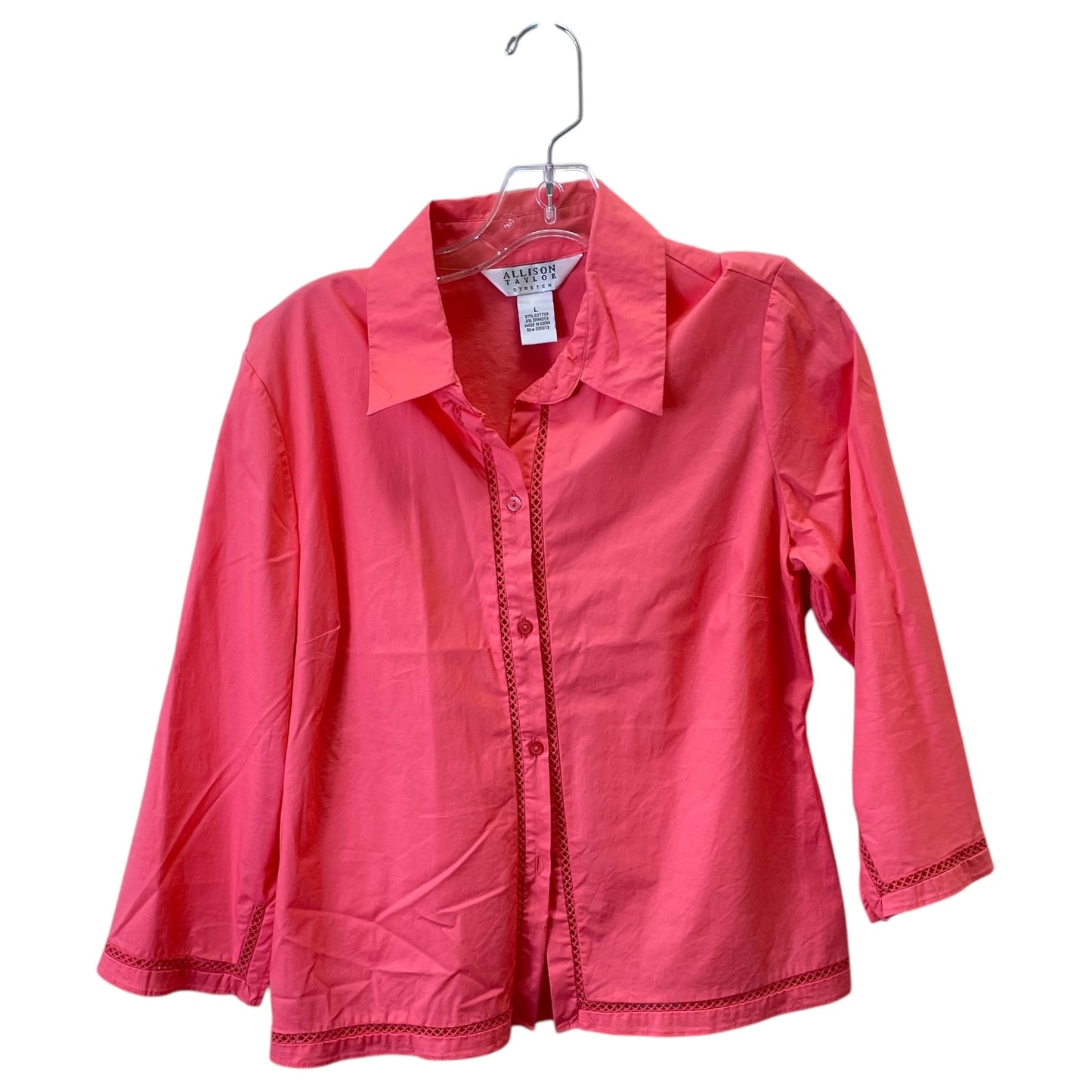 Top 3/4 Sleeve By Allison Taylor In Coral, Size:L