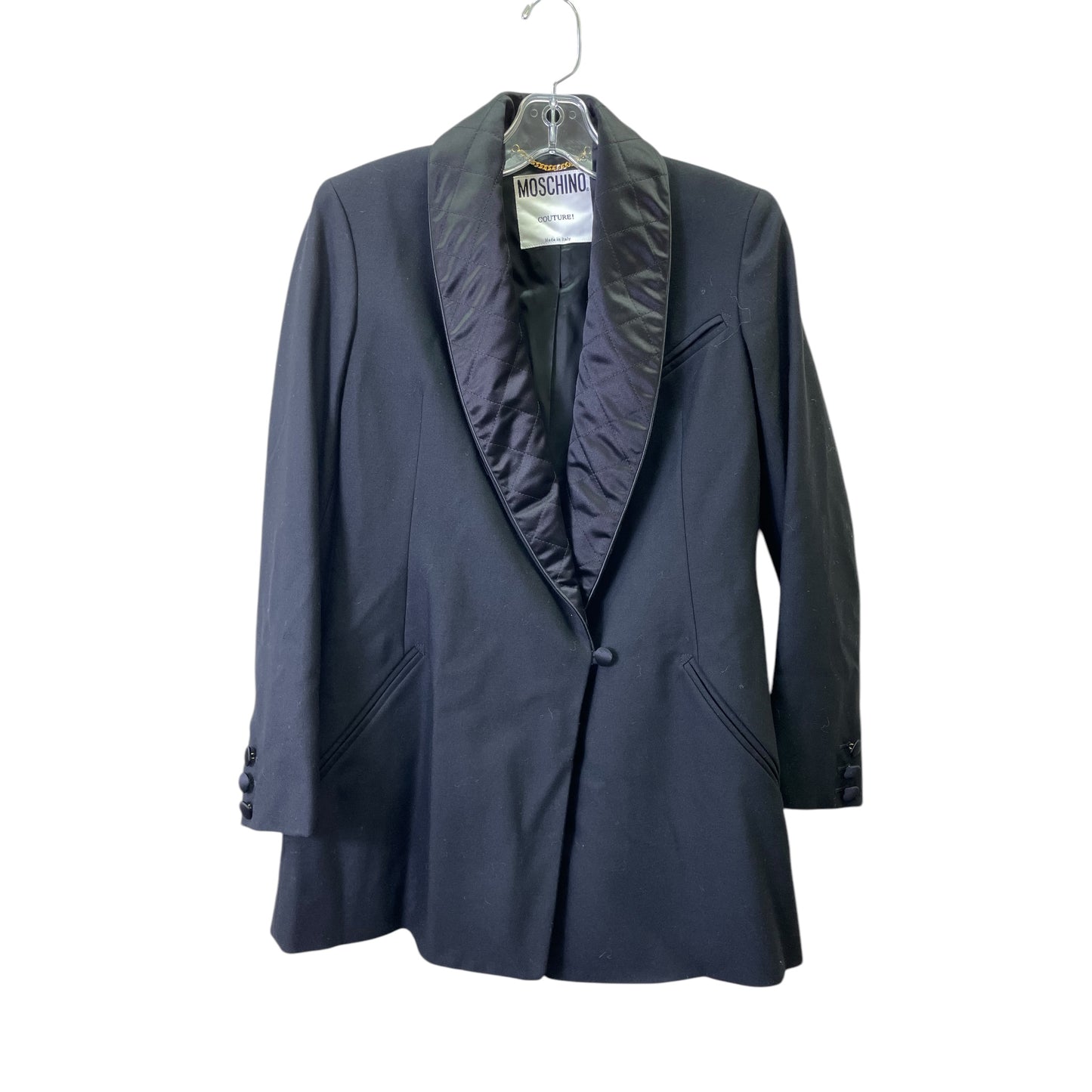 Blazer Luxury Designer By Moschino In Black, Size:S