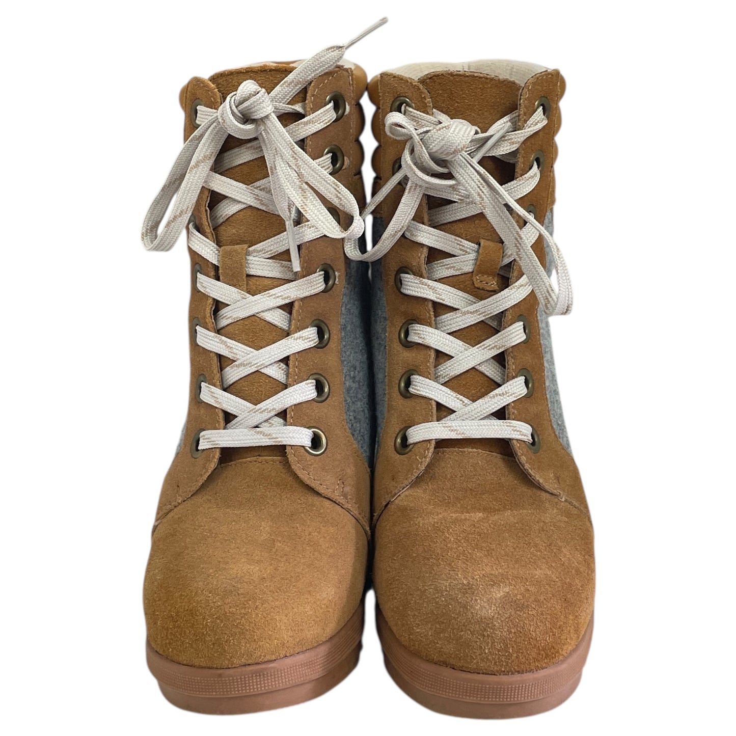 Boots Ankle Heels By Serra In Grey & Tan, Size:7