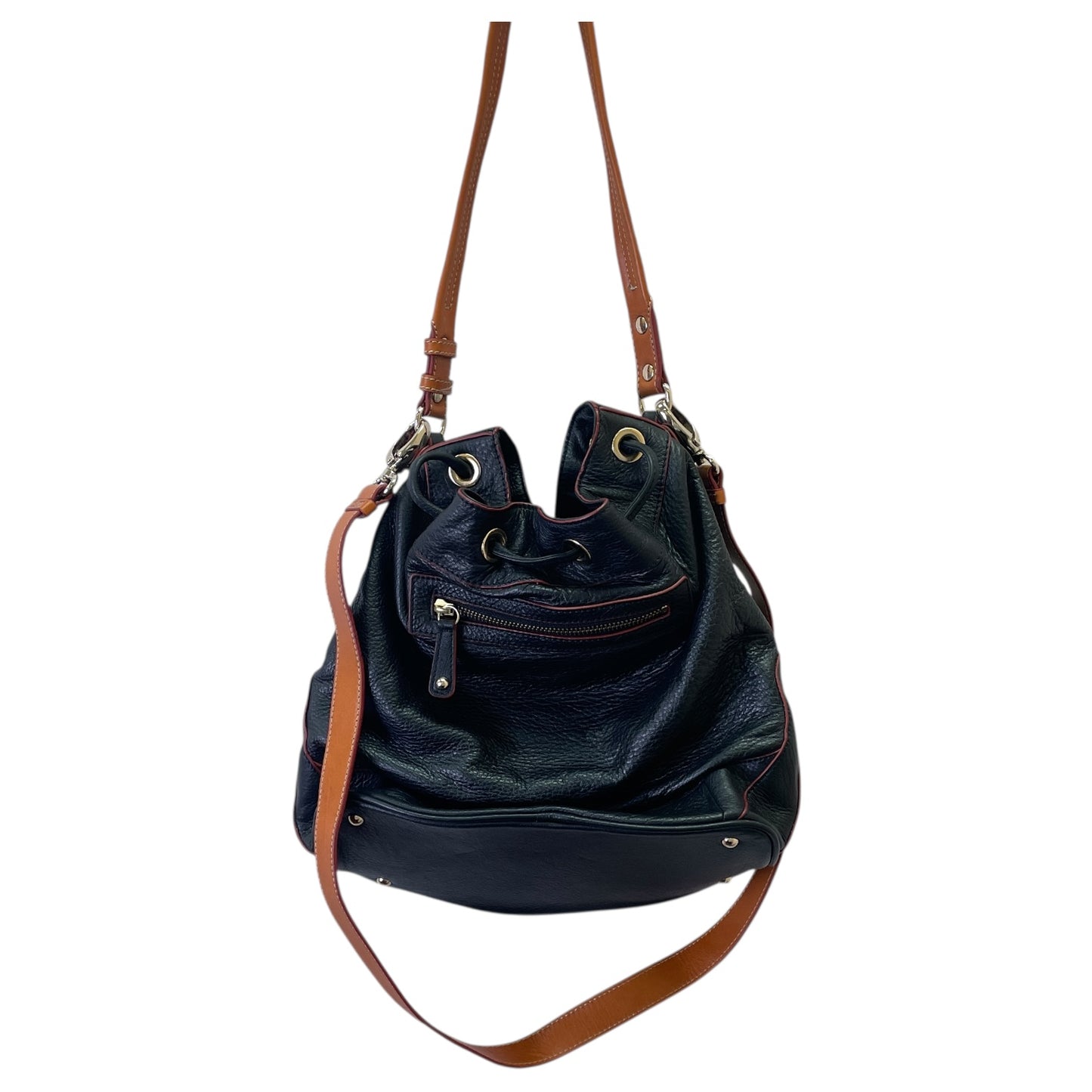 Crossbody Leather By Isaac Mizrahi Live Qvc In Black, Size:Large