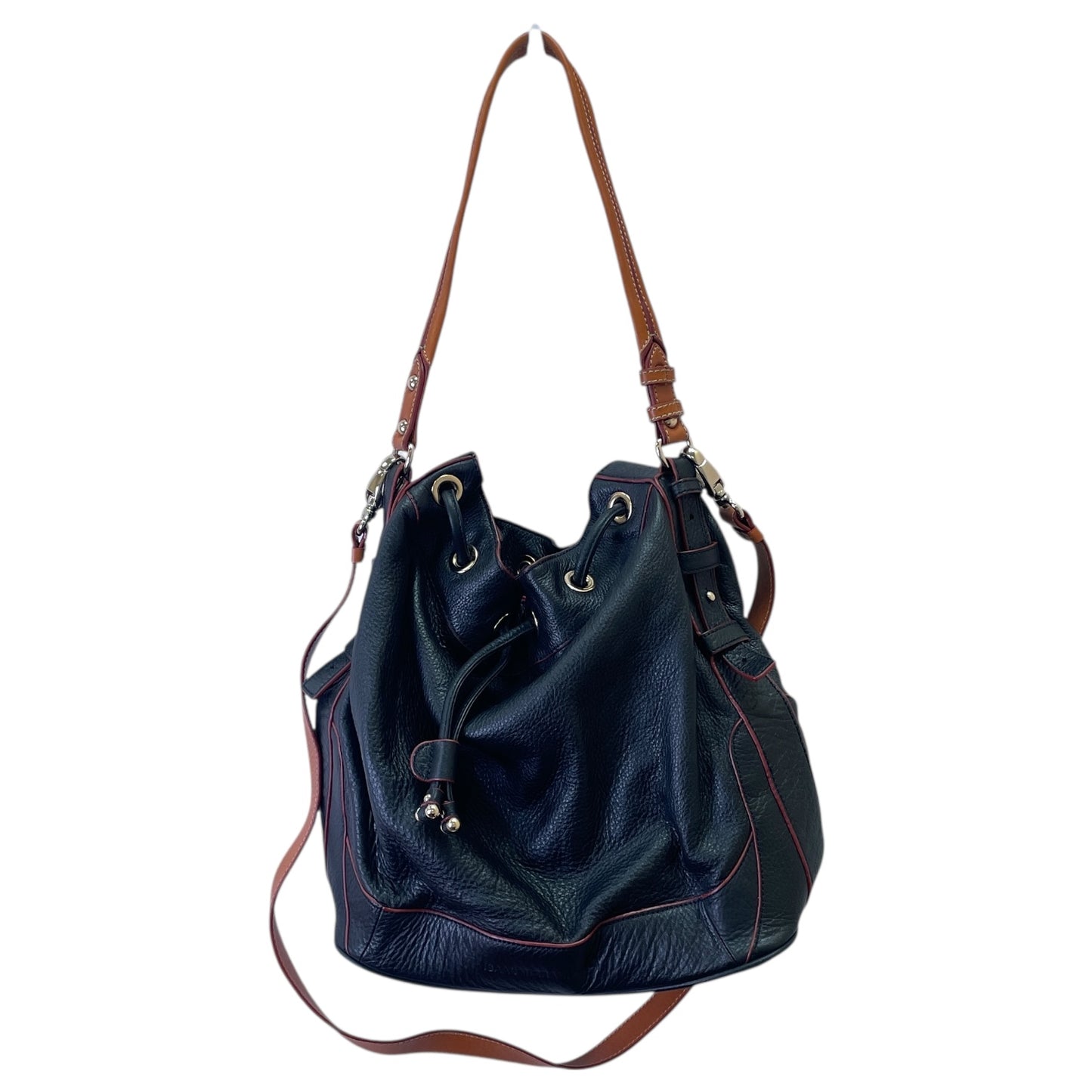 Crossbody Leather By Isaac Mizrahi Live Qvc In Black, Size:Large