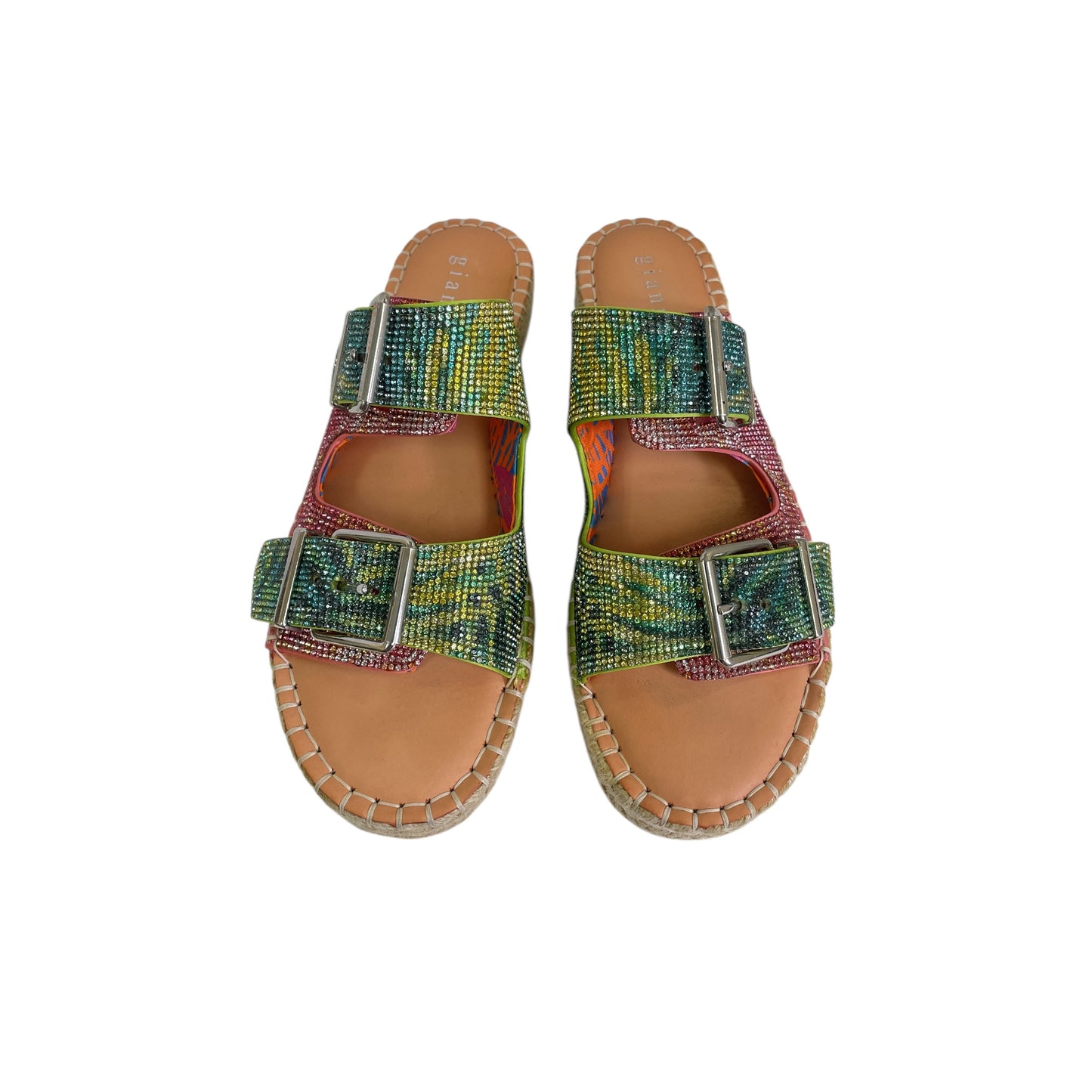 Sandals Heels Platform By Gianni Bini In Green & Pink, Size:9.5