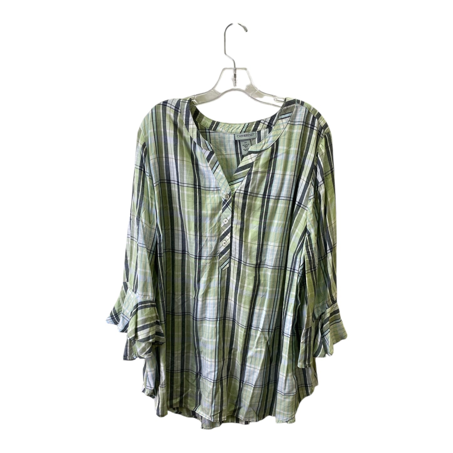 Top 3/4 Sleeve By Catherines In Green & White, Size:2X