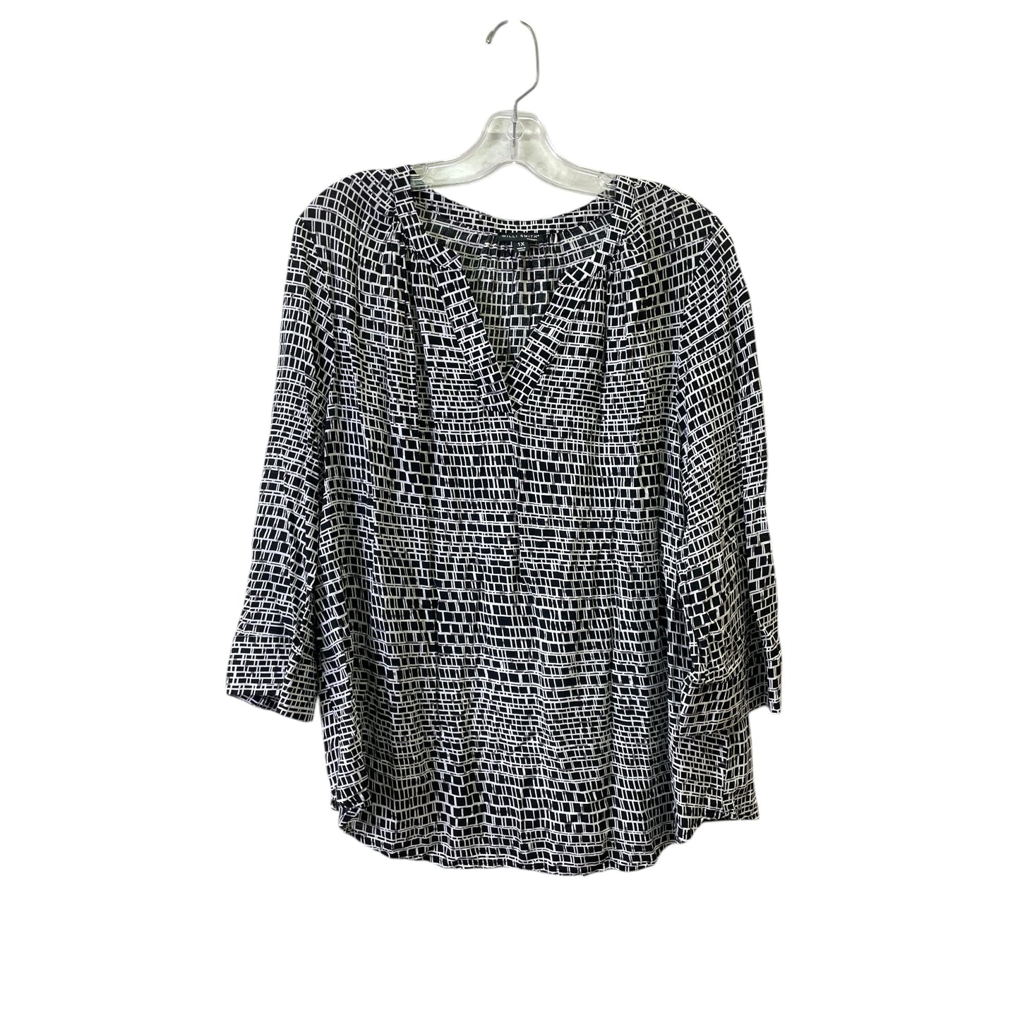 Top 3/4 Sleeve By Willi Smith In Black & White, Size:1X