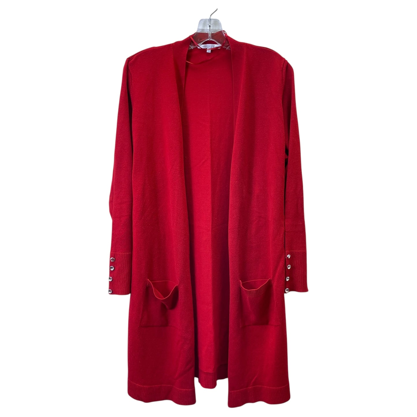 Sweater Cardigan By LINDA MATTHEWS In Red, Size:2X