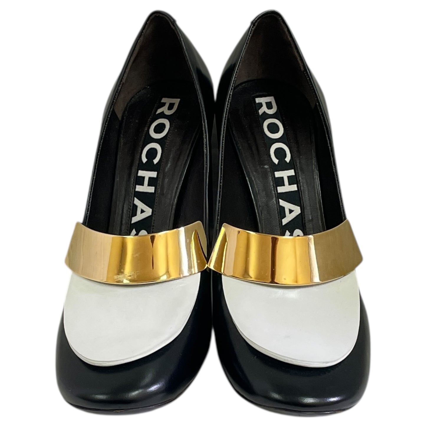 Shoes Heels Block By ROCHAS In Black & White, Size:8