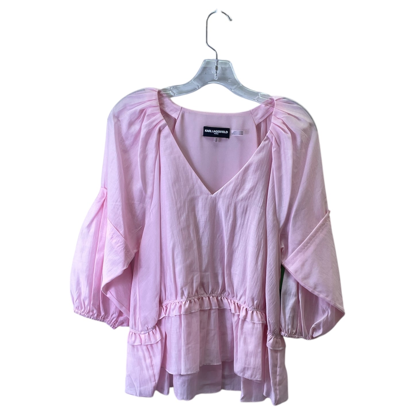 Top 3/4 Sleeve Designer By Karl Lagerfeld In Pink, Size:M