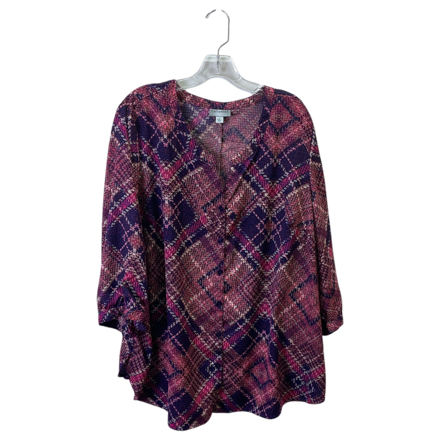 Top 3/4 Sleeve By Catherines In Pink & Purple, Size:2X