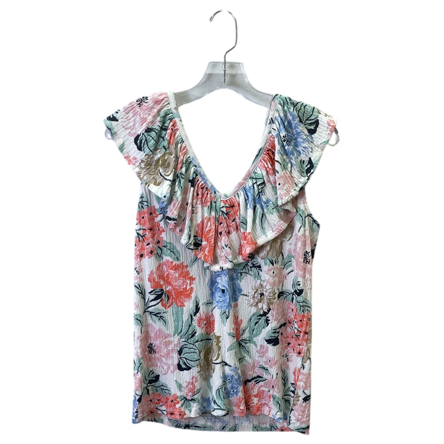 Top Sleeveless By Loft In Orange & White, Size:M