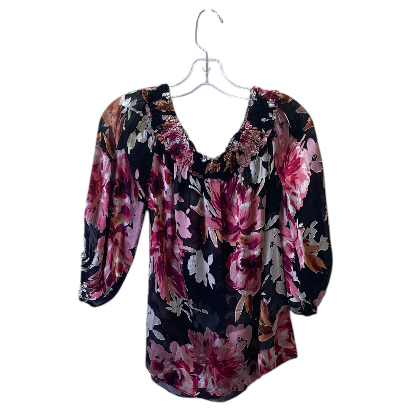 Top 3/4 Sleeve By White House Black Market In Black & Pink, Size:Xs