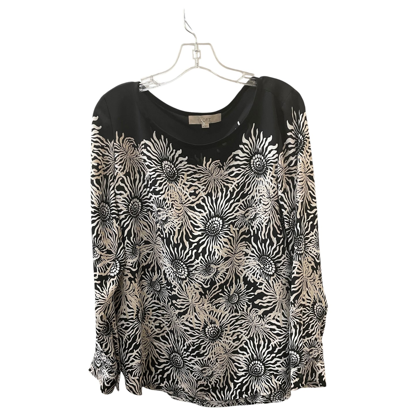 Blouse Ls By Loft In Black & Tan, Size:M