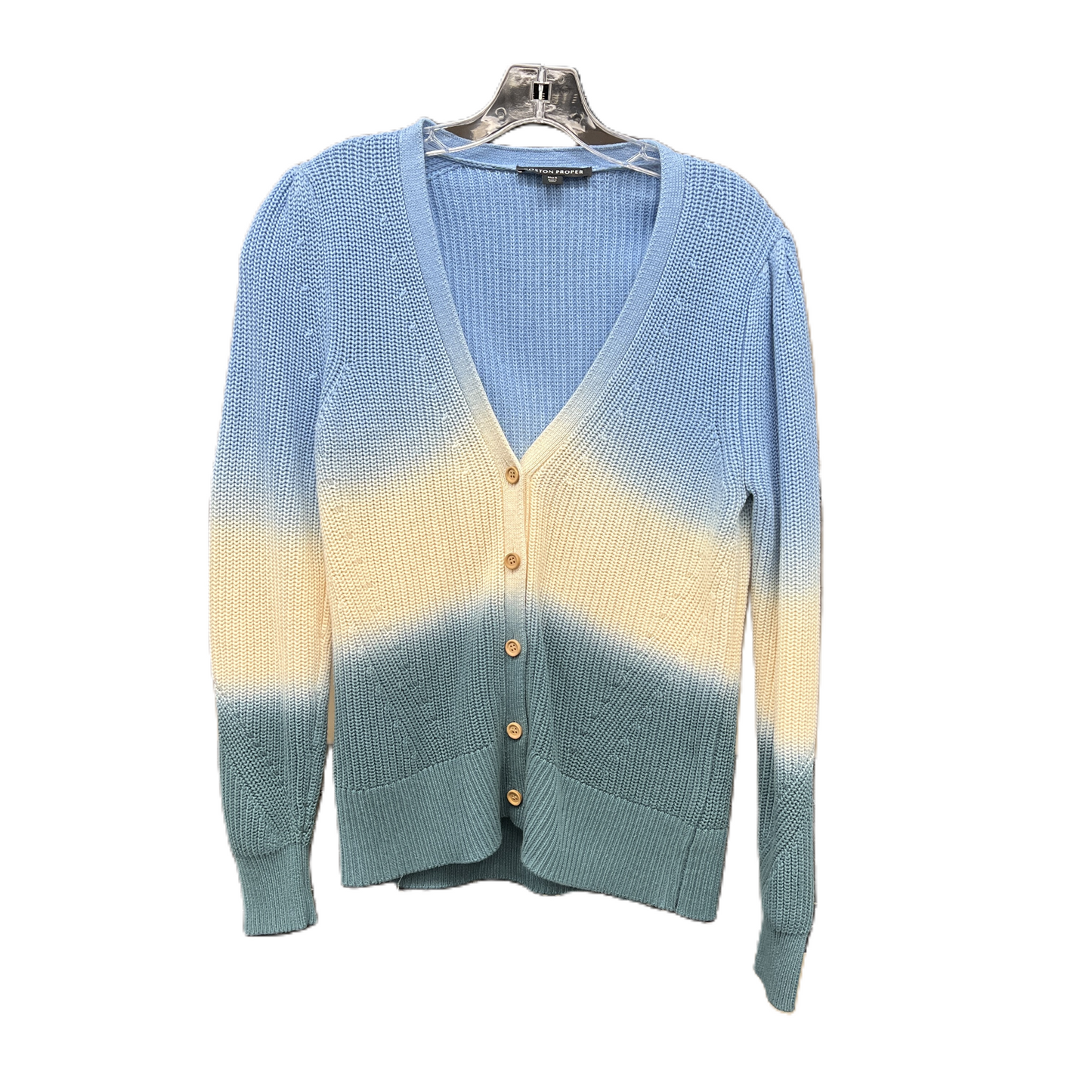 Sweater Cardigan By Boston Proper In Blue & Cream, Size: S