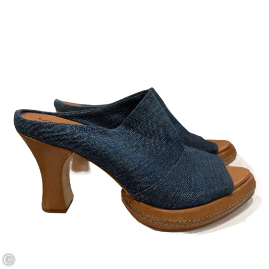 Sandals Heels Kitten By Cmb In Blue & Brown, Size: 6.5