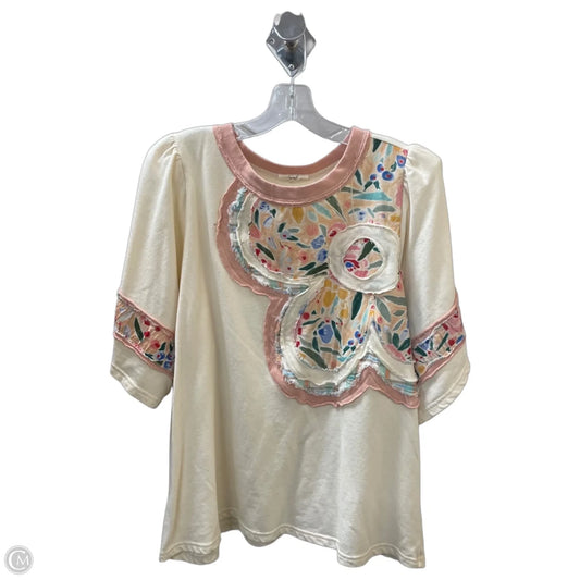Sweatshirt Crewneck By Easel In Cream & Pink, Size: 1x