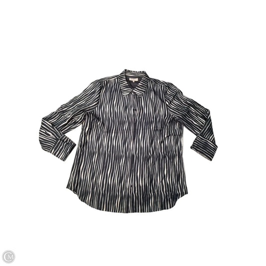 Top Long Sleeve Designer By Lafayette 148 In Blue & White, Size: L