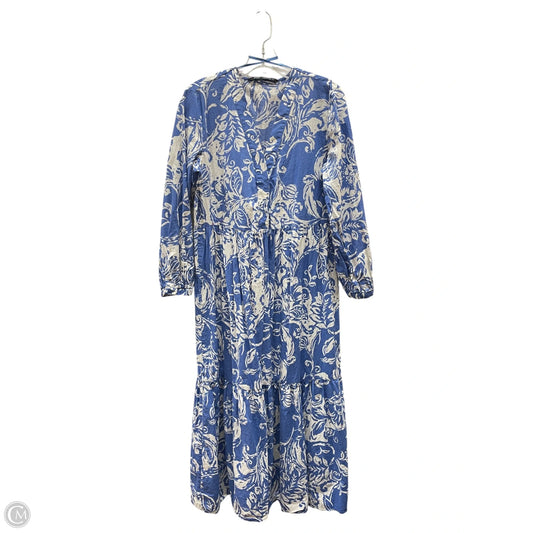 Dress Casual Maxi By Zara In Blue & White, Size: M
