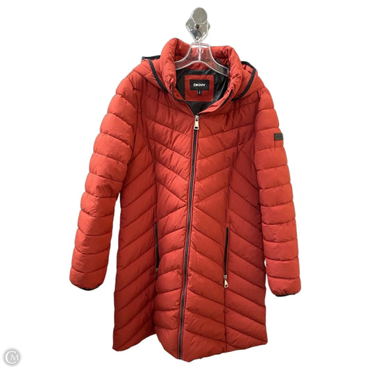 Coat Puffer & Quilted By Dkny In Orange, Size: L