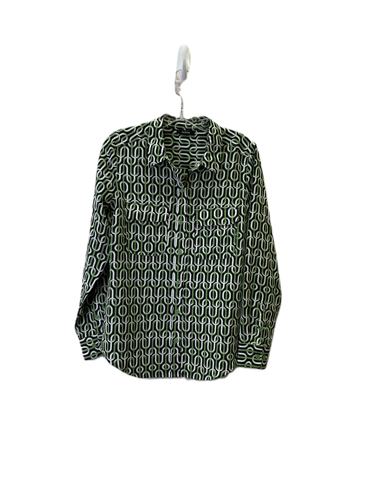 Top Long Sleeve By Alfani In Green & White, Size: M