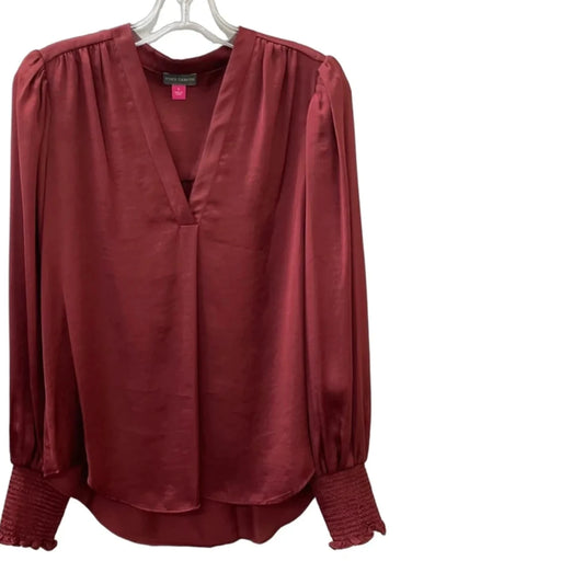 Blouse Long Sleeve By Vince Camuto In Maroon, Size: S