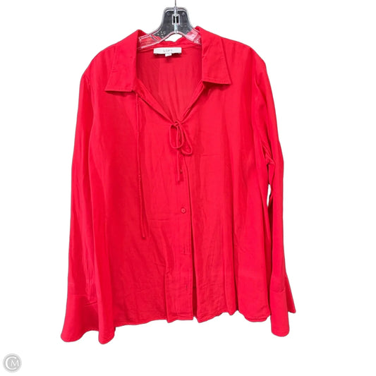 Blouse Long Sleeve By Loft In Red, Size: L