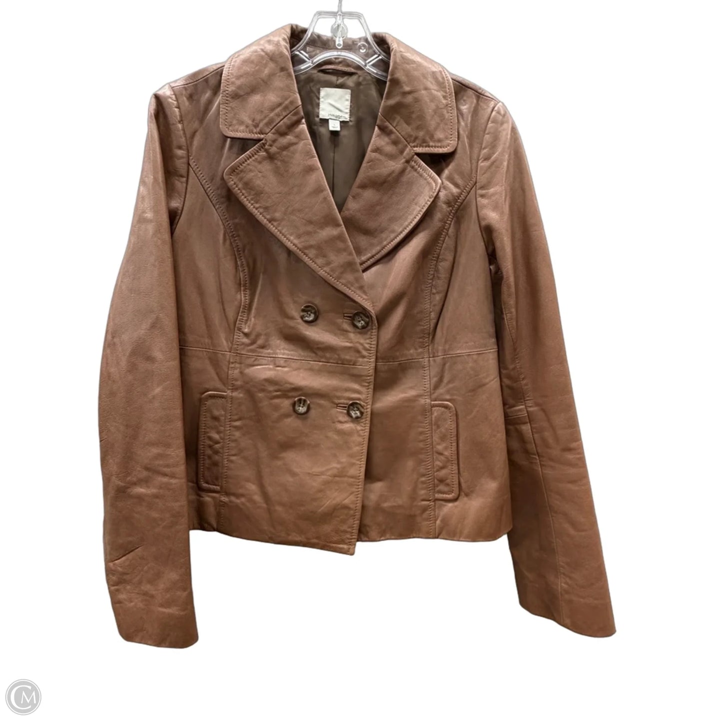 Jacket Leather By Halogen In Brown, Size: L