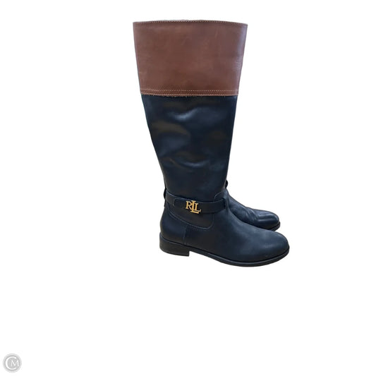 Boots Mid-calf Flats By Ralph Lauren In Black & Brown, Size: 6.5