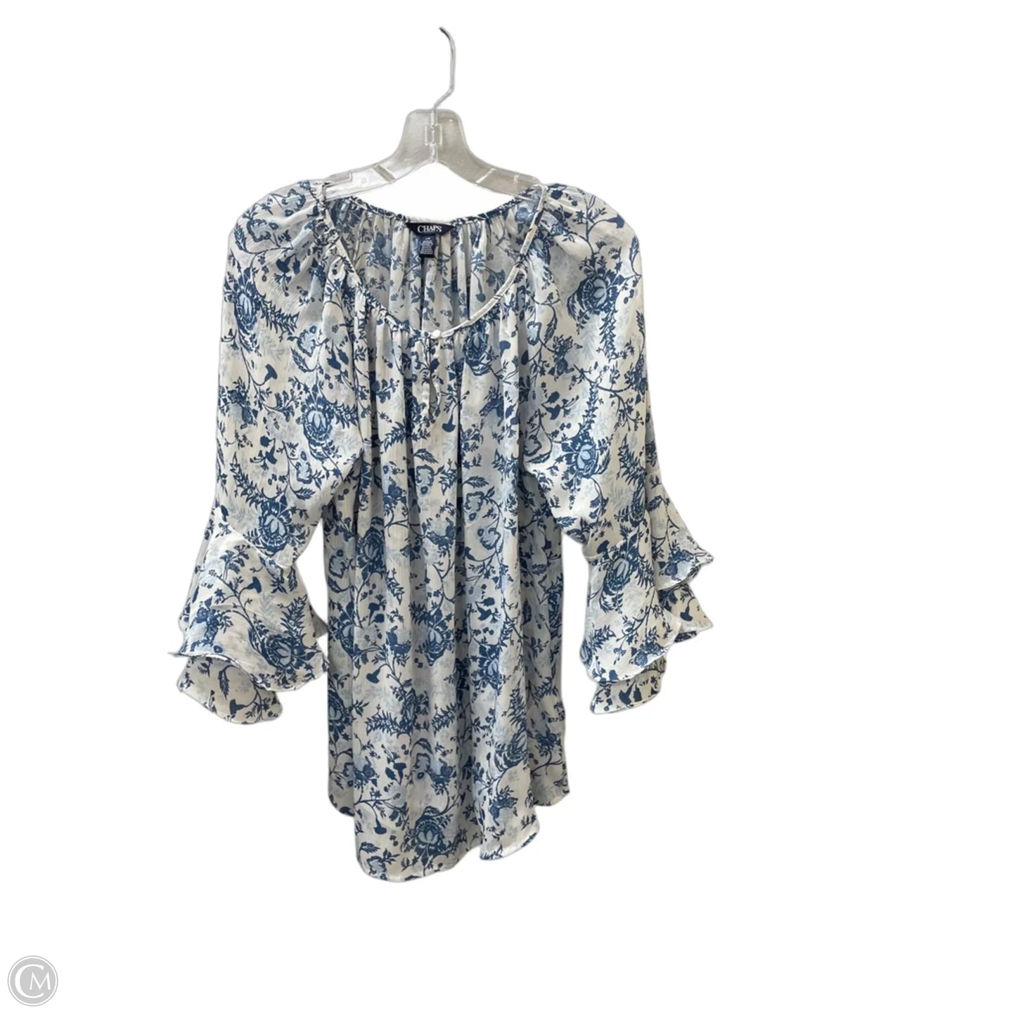 Blouse Long Sleeve By Chaps In Blue & White, Size: L