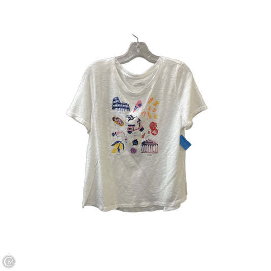 Top Short Sleeve Basic By Talbots In White & Yellow, Size: L