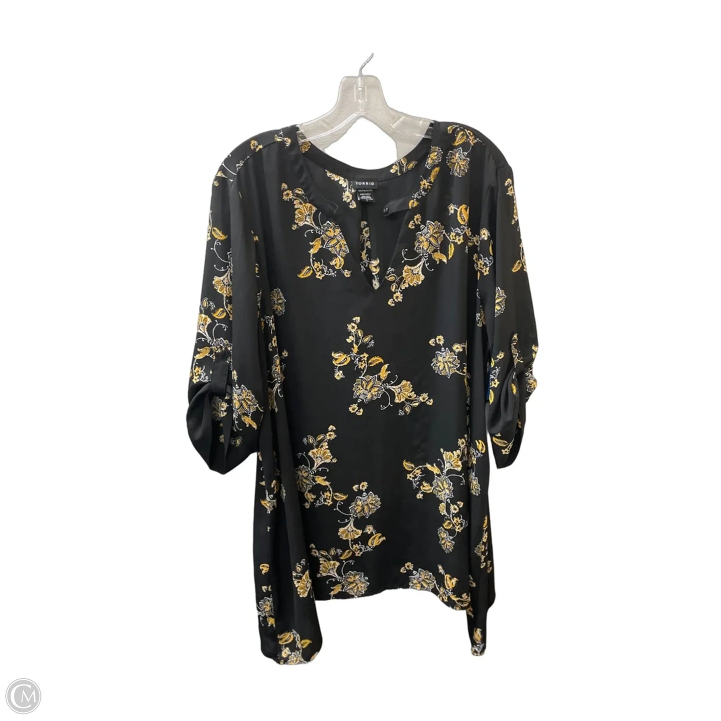 Blouse 3/4 Sleeve By Torrid In Black & Yellow, Size: 2x