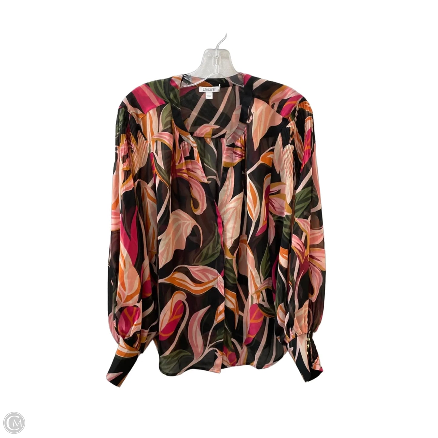 Blouse Long Sleeve By Chicos In Floral Print, Size: L
