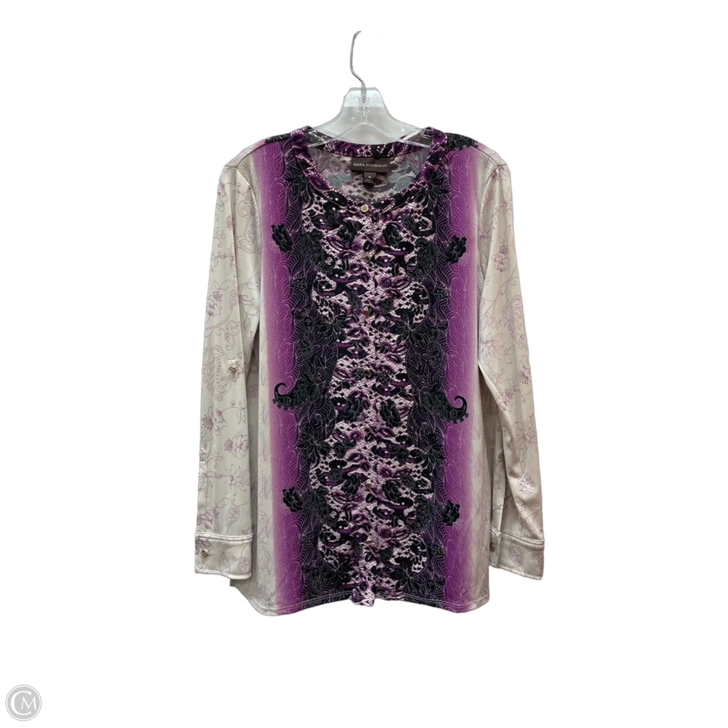 Top Long Sleeve By Dana Buchman In Cream & Purple, Size: M