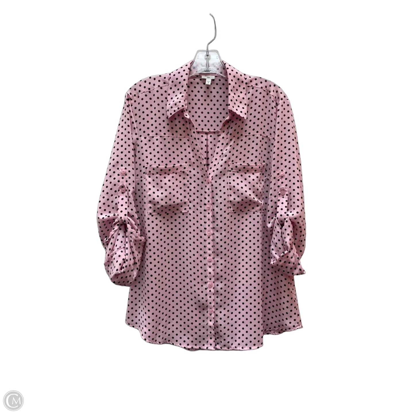 Blouse Long Sleeve By Express In Polkadot Pattern, Size: L