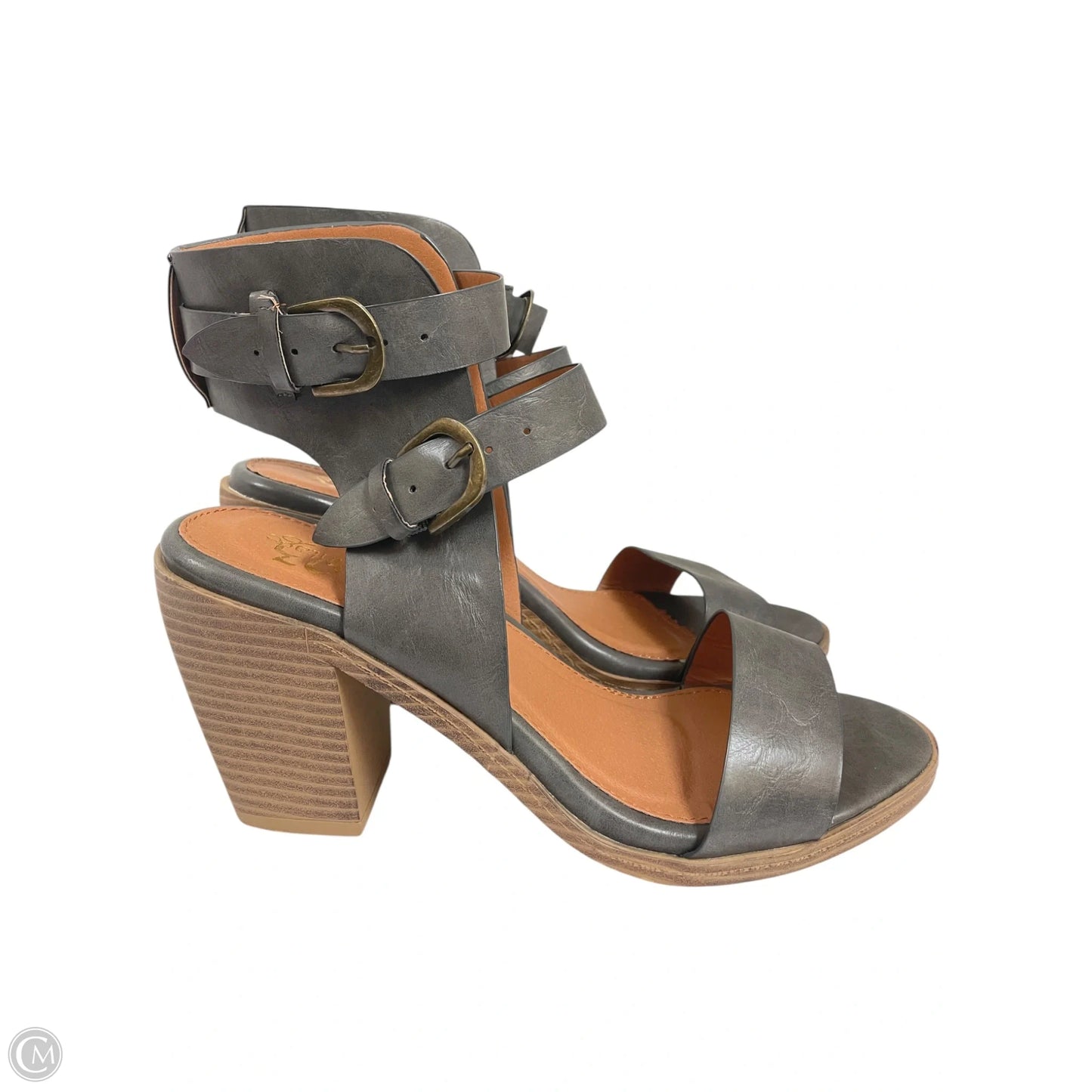 Sandals Heels Block By Vintage 93 In Grey, Size: 8.5