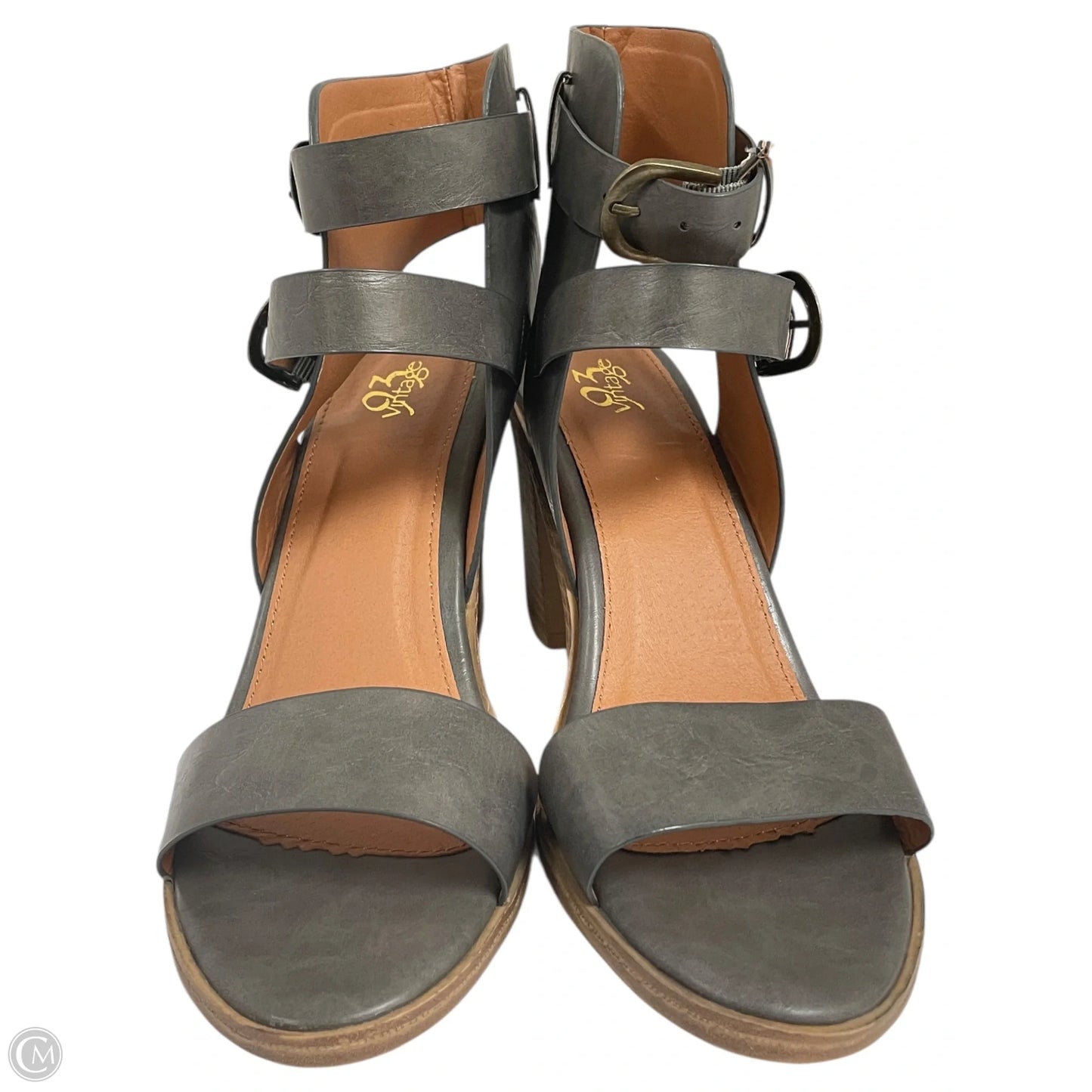 Sandals Heels Block By Vintage 93 In Grey, Size: 8.5