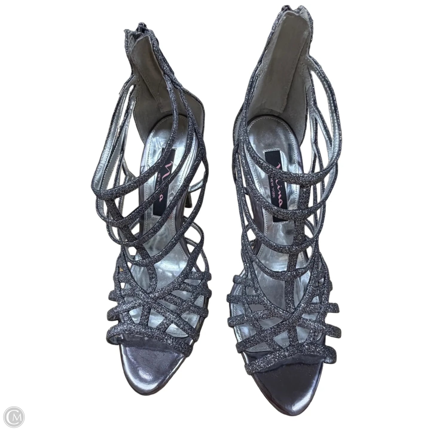 Sandals Heels Stiletto By Nina In Silver, Size: 6.5