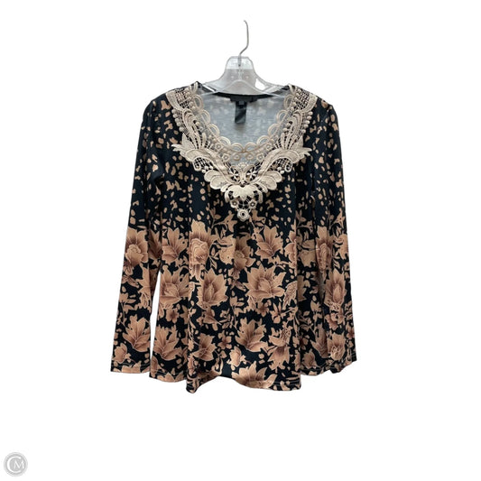 Top Long Sleeve By Donna Karan In Black & Tan, Size: M